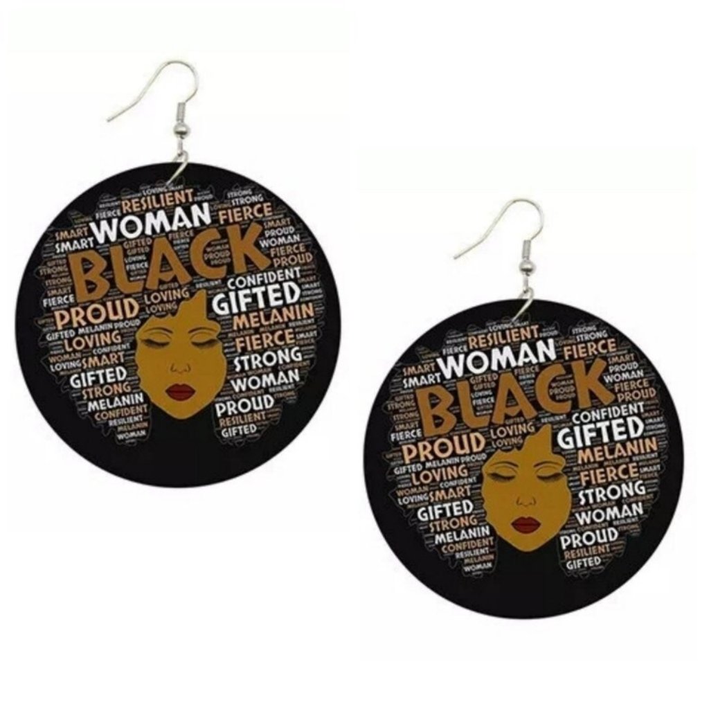 Proud Black Woman Medium Statement Dangle Wood Earrings